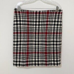 Talbots Tweed Houndstooth Plaid Pencil Skirt Wool Blend Black Red Size 14P NWT